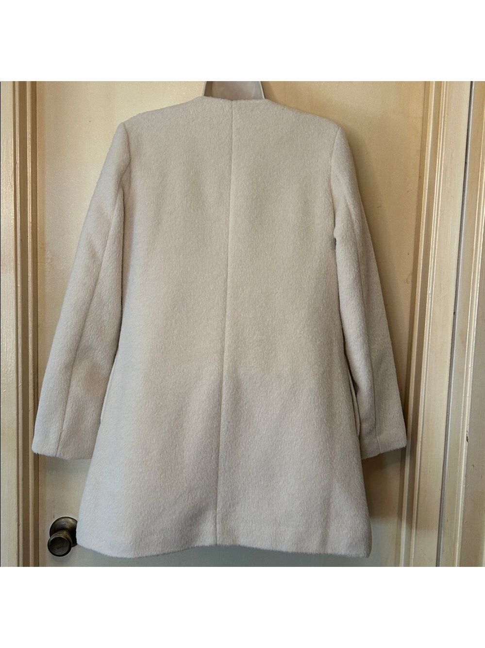 Anthropologie Tulle Faux Mohair Collarless Zip Up Coat, Ivory, size XS - Picture 7 of 12